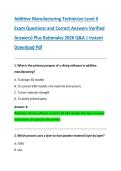 Additive Manufacturing Technician Level II &NewLine;Exam Questions and Correct Answers Verified &NewLine;Answers&rpar; Plus Rationales 2026 Q&A &vert; Instant &NewLine;Download Pdf