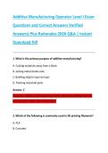 Additive Manufacturing Operator Level I Exam&NewLine;Questions and Correct Answers Verified &NewLine;Answers&rpar; Plus Rationales 2026 Q&A &vert; Instant &NewLine;Download Pdf
