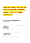 ORTHO CERTIFICATION EXAM 2026 &vert; ALL &NewLine;QUESTIONS AND CORRECT ANSWERS &vert; &NewLine;GRADED A&plus; &vert; VERIFIED ANSWERS &vert; &NewLine;LATEST UPDATE