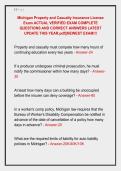 Michigan Property and Casualty Insurance License &NewLine;Exam ACTUAL VERIFIED EXAM COMPLETE &NewLine;QUESTIONS AND CORRECT ANSWERS LATEST &NewLine;UPDATE THIS YEAR&period;pdf&vert;&vert;NEWEST EXAM&excl;&excl;&excl; 