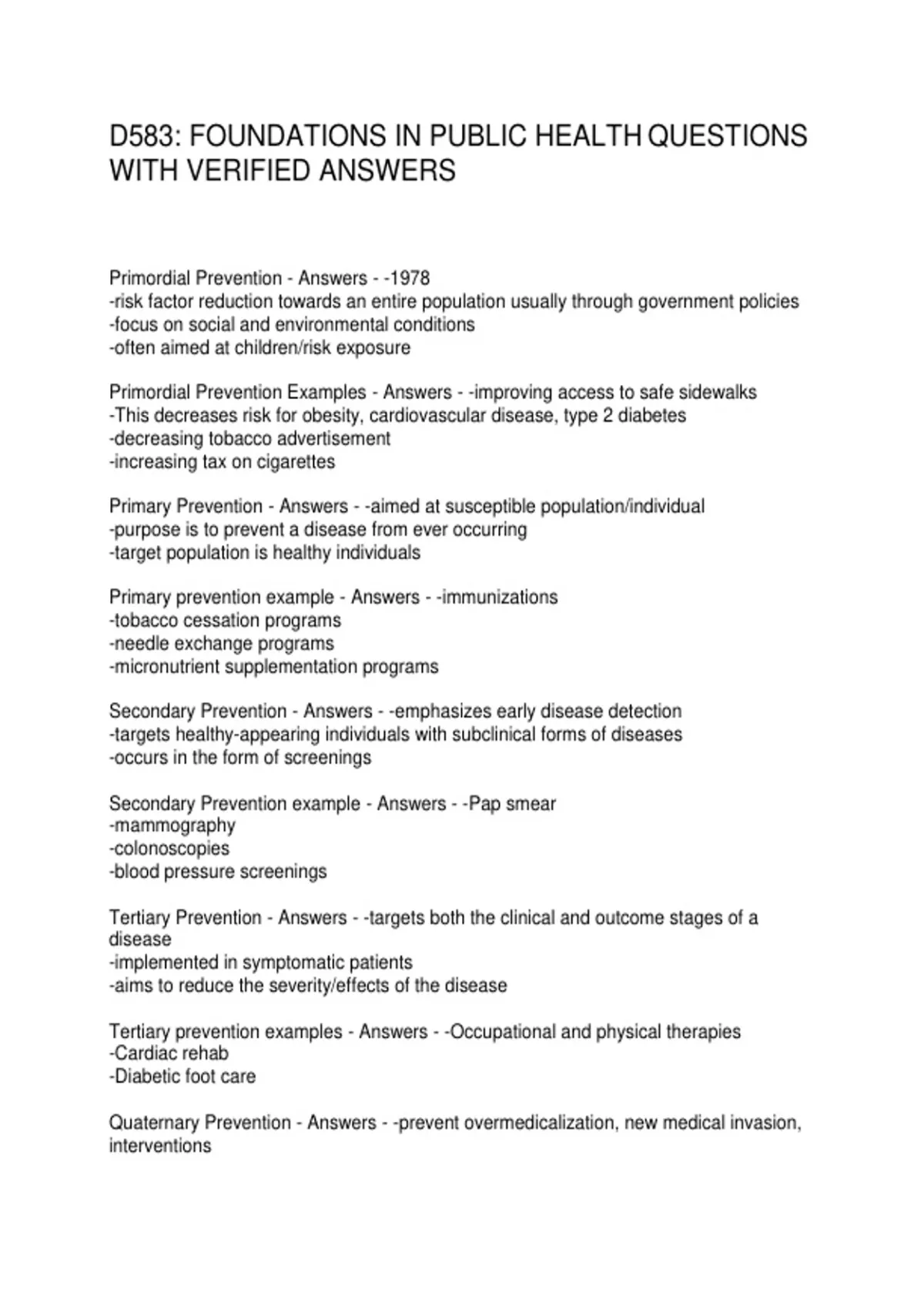 D583 FOUNDATIONS IN PUBLIC HEALTH QUESTIONS WITH VERIFIED ANSWERS ...