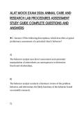 ALAT MOCK EXAM 2026 ANIMAL CARE AND&NewLine;RESEARCH LAB PROCEDURES ASSESSMENT&NewLine;STUDY GUIDE COMPLETE QUESTIONS AND&NewLine;ANSWERS