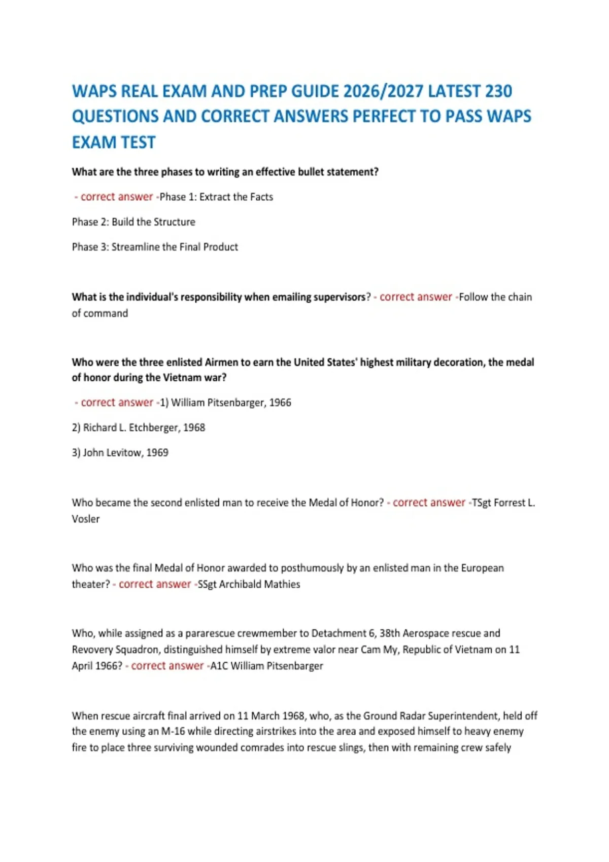 WAPS REAL EXAM AND PREP GUIDE 2026/2027 LATEST 230 QUESTIONS AND ...
