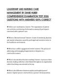 LEADERSHIP AND NURSING CARE &NewLine;MANAGEMENT BY DIANE HUBER &NewLine;COMPREHENSIVE EXAMINATION TEST 2026 &NewLine;QUESTIONS WITH ANSWERS 100&percnt; CORRECT
