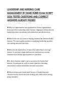LEADERSHIP AND NURSING CARE &NewLine;MANAGEMENT BY DIANE HUBER EXAM SCRIPT &NewLine;2026 TESTED QUESTIONS AND CORRECT &NewLine;ANSWERS ALREADY PASSED