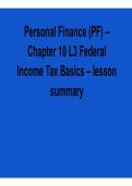 Personal Finance PF Chapter 10 L3 Federal Income Tax Basics Lesson Summary Key Concepts Exam Preparation 2025&sol; 2026