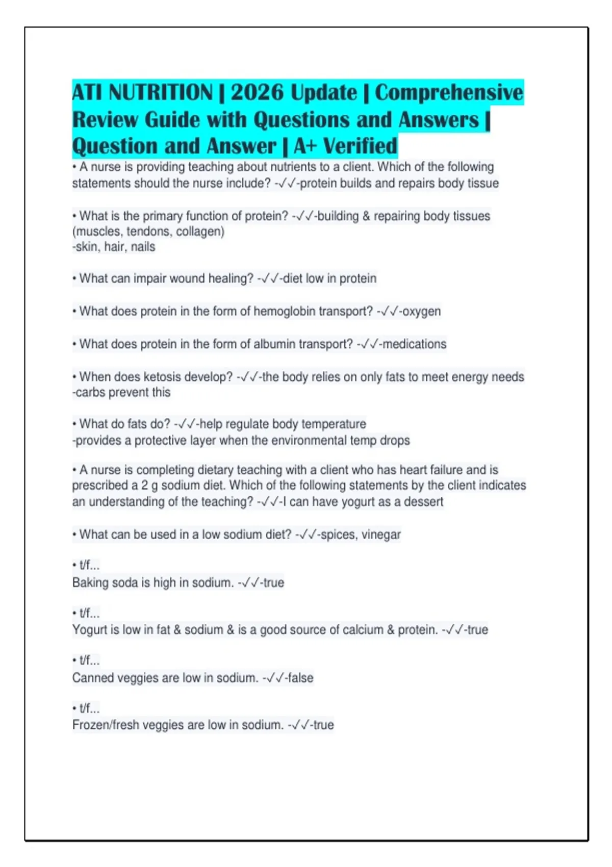 ATI NUTRITION | 2026 Update | Comprehensive Review Guide with Questions ...