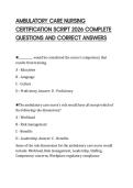 AMBULATORY CARE NURSING&NewLine;CERTIFICATION SCRIPT 2026 COMPLETE&NewLine;QUESTIONS AND CORRECT ANSWERS&NewLine;