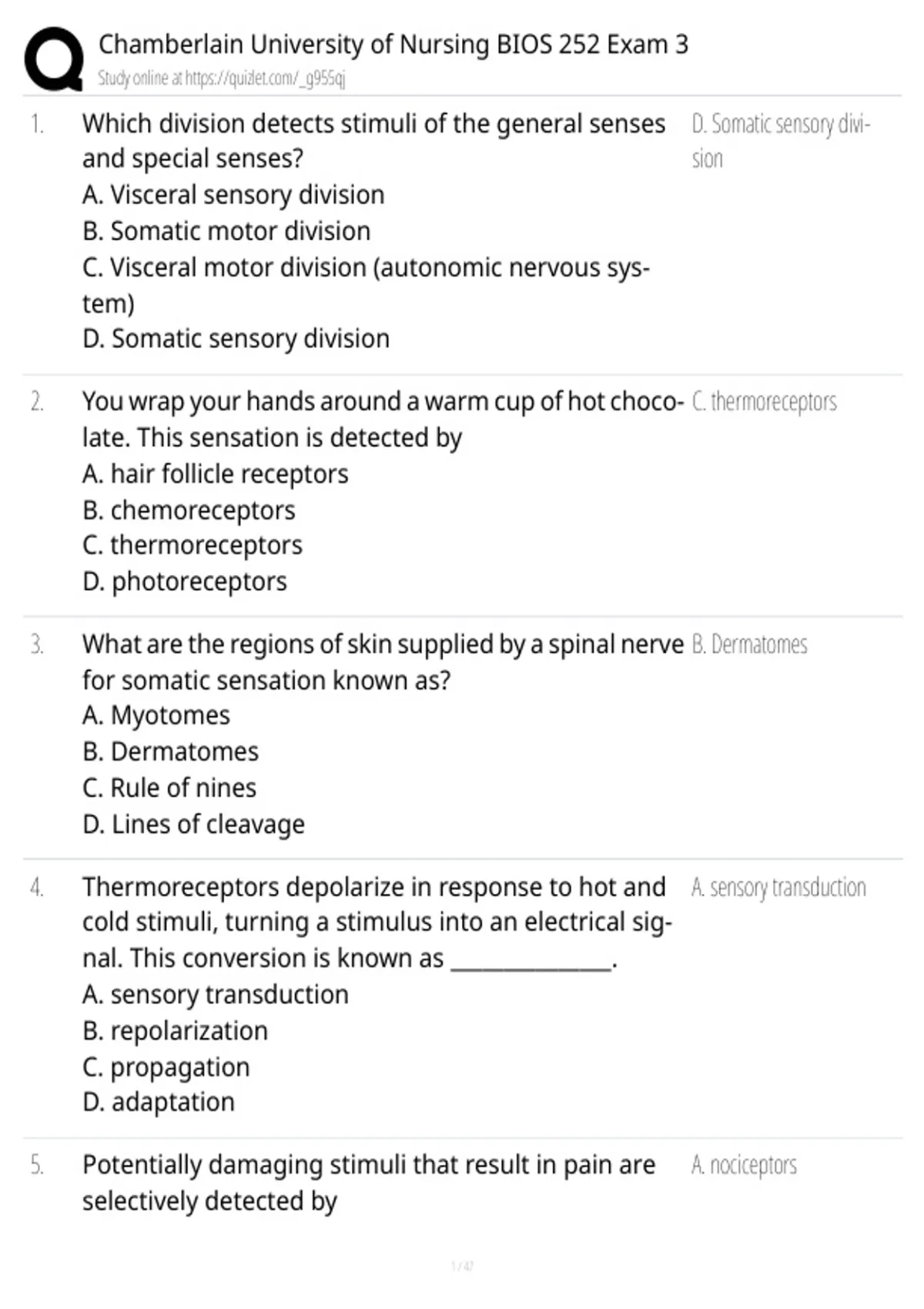 BIOS 252 Exam 3 Study Guide 2026 | Chamberlain University Anatomy ...