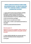 NORTH CAROLINA MANUFACTURED HOME&NewLine;SALESPERSON EXAM &vert; ULTIMATE QUESTION&NewLine;BANK WITH VERIFIED CORRECT ANSWERS &vert;&NewLine;GUARANTEED SUCCESS