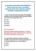 2026 CALIFORNIA REGISTERED ENVIRONMENTAL&NewLine;HEALTH Specialist Exam &vert; ULTIMATE&NewLine;QUESTION BANK WITH VERIFIED CORRECT&NewLine;ANSWERS &vert; GUARANTEED SUCCESS
