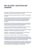 BIO 182 EXAM 1 QUESTIONS AND ANSWERS