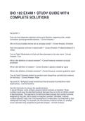 BIO 182 EXAM 1 STUDY GUIDE WITH COMPLETE SOLUTIONS