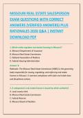 MISSOURI REAL ESTATE SALESPERSON&NewLine;EXAM QUESTIONS WITH CORRECT&NewLine;ANSWERS &lpar;VERIFIED ANSWERS&rpar; PLUS&NewLine;RATIONALES 2026 Q&A &vert; INSTANT&NewLine;DOWNLOAD PDF