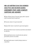 MBA 620 MIDTERM EXAM 2026 BUSINESS &NewLine;ANALYTICS AND DECISION MAKING &NewLine;ASSESSMENT STUDY GUIDE COMPLETE &NewLine;QUESTIONS AND ANSWERS 
