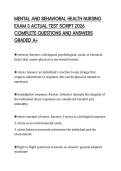 MENTAL AND BEHAVIORAL HEALTH NURSING &NewLine;EXAM 3 ACTUAL TEST SCRIPT 2026 &NewLine;COMPLETE QUESTIONS AND ANSWERS &NewLine;GRADED A&plus; 