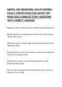 MENTAL AND BEHAVIORAL HEALTH NURSING &NewLine;EXAM 3 CERTIFICATION EVALUATION TEST &NewLine;PAPER 2026 COMPLETE STUDY QUESTIONS &NewLine;WITH CORRECT ANSWERS 