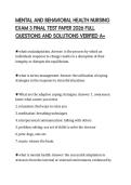 MENTAL AND BEHAVIORAL HEALTH NURSING &NewLine;EXAM 3 FINAL TEST PAPER 2026 FULL &NewLine;QUESTIONS AND SOLUTIONS VERIFIED A&plus;