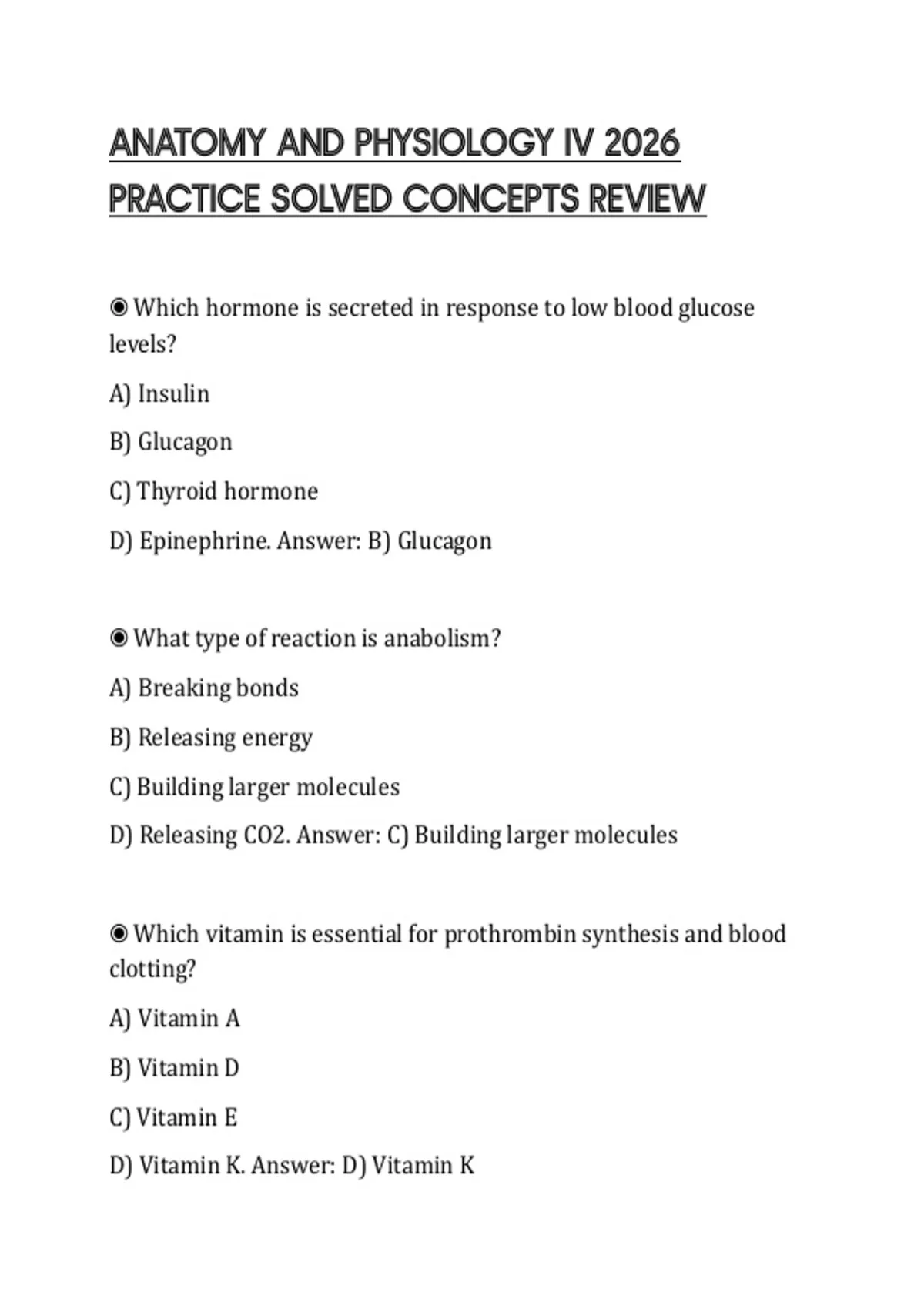 ANATOMY AND PHYSIOLOGY IV 2026 PRACTICE SOLVED CONCEPTS REVIEW - PHYSIOLOGY IV 2026 - Stuvia US