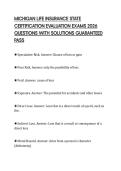 MICHIGAN LIFE INSURANCE STATE &NewLine;CERTIFICATION EVALUATION EXAMS 2026 &NewLine;QUESTIONS WITH SOLUTIONS GUARANTEED &NewLine;PASS