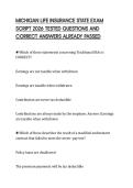 MICHIGAN LIFE INSURANCE STATE EXAM &NewLine;SCRIPT 2026 TESTED QUESTIONS AND &NewLine;CORRECT ANSWERS ALREADY PASSED 