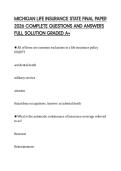 MICHIGAN LIFE INSURANCE STATE FINAL PAPER &NewLine;2026 COMPLETE QUESTIONS AND ANSWERS &NewLine;FULL SOLUTION GRADED A&plus; 