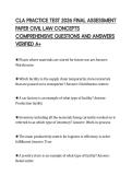 CLA PRACTICE TEST 2026 FINAL ASSESSMENT&NewLine;PAPER CIVIL LAW CONCEPTS&NewLine;COMPREHENSIVE QUESTIONS AND ANSWERS&NewLine;VERIFIED A&plus;