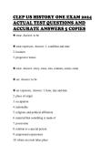 CLEP US HISTORY ONE EXAM 2024&NewLine;ACTUAL TEST QUESTIONS AND&NewLine;ACCURATE ANSWERS 5 COPIES&NewLine;