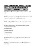 CLEP US HISTORY ONE EXAM 2024&NewLine;FULL STUDY QUESTIONS AND&NewLine;VERIFIED ANSWERS 5 COPIES