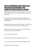 CLEP US HISTORY ONE EXAM 2024&NewLine;PRACTICE QUESTIONS AND&NewLine;COMPLETE SOLUTIONS 5 COPIES&NewLine;