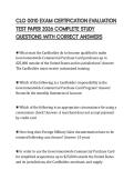 CLG 0010 EXAM CERTIFICATION EVALUATION&NewLine;TEST PAPER 2026 COMPLETE STUDY&NewLine;QUESTIONS WITH CORRECT ANSWERS