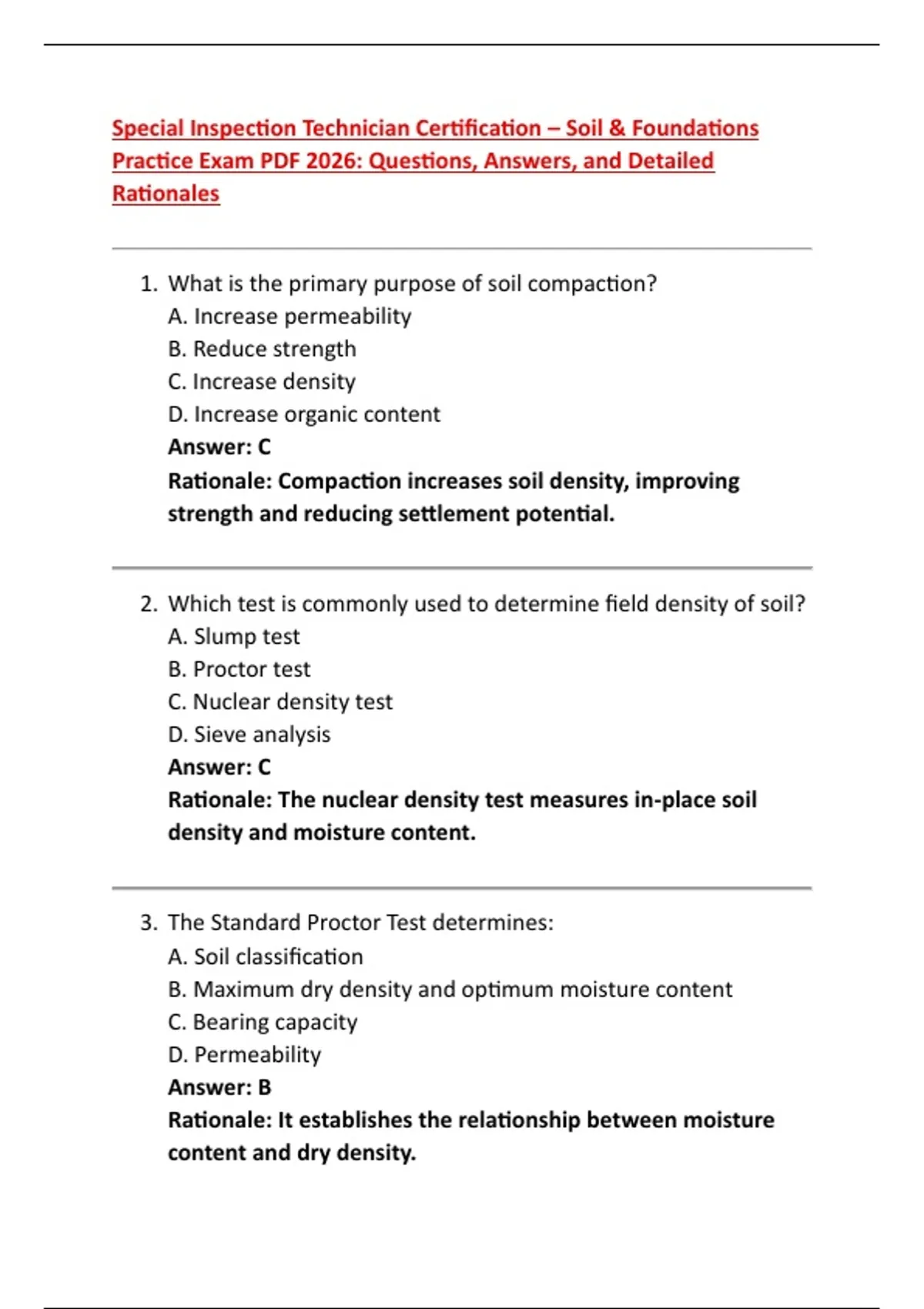Soil Practical Test Questions Special Inspection Technician Certification – Soil & Foundations ...
