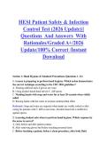 HESI Patient Safety & Infection &NewLine;Control Test &lpar;2026 Update&rpar;&vert;&vert; &NewLine;Questions  And Answers  With &NewLine;Rationales&sol;Graded A&plus;&sol;2026 &NewLine;Update&sol;100&percnt; Correct &sol;Instant &NewLine;Download 