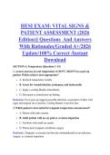 HESI EXAM&colon; VITAL SIGNS & &NewLine;PATIENT ASSESSMENT &lpar;2026 &NewLine;Edition&rpar;&vert;&vert; Questions  And Answers  &NewLine;With Rationales&sol;Graded A&plus;&sol;2026 &NewLine;Update&sol;100&percnt; Correct &sol;Instant &NewLine;Download
