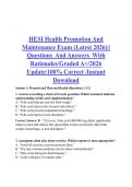 HESI Health Promotion And &NewLine;Maintenance Exam &lpar;Latest 2026&rpar;&vert;&vert; &NewLine;Questions  And Answers  With &NewLine;Rationales&sol;Graded A&plus;&sol;2026 &NewLine;Update&sol;100&percnt; Correct &sol;Instant &NewLine;Download 