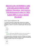 HESI EXAM&colon; NEWBORN CARE &NewLine;AND APGAR SCORING &lpar;2026 &NewLine;Edition&rpar;&period;&vert;&vert; Questions  And Answers  &NewLine;With Rationales&sol;Graded A&plus;&sol;2026 &NewLine;Update&sol;100&percnt; Correct &sol;Instant &NewLine;Download