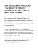APICS CSCP EXAM 2026 GLOBAL SUPPLY&NewLine;CHAIN DESIGN AND OPERATIONS&NewLine;ASSESSMENT STUDY GUIDE COMPLETE&NewLine;QUESTIONS AND ANSWERS&NewLine;