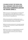 COLORADO NOTARY TEST REVIEW 2026&NewLine;FINAL ASSESSMENT PAPER STATE NOTARY&NewLine;REGULATIONS COMPREHENSIVE QUESTIONS&NewLine;AND ANSWERS VERIFIED A&plus;
