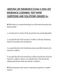 ARIZONA LIFE INSURANCE EXAM 4 2026 LIFE&NewLine;INSURANCE LICENSING TEST PAPER&NewLine;QUESTIONS AND SOLUTIONS GRADED A&plus;