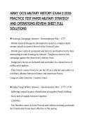 ARMY OCS MILITARY HISTORY EXAM 2 2026&NewLine;PRACTICE TEST PAPER MILITARY STRATEGY&NewLine;AND OPERATIONS REVIEW SHEET FULL&NewLine;SOLUTIONS&NewLine;