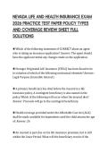 NEVADA LIFE AND HEALTH INSURANCE EXAM &NewLine;2026 PRACTICE TEST PAPER POLICY TYPES &NewLine;AND COVERAGE REVIEW SHEET FULL &NewLine;SOLUTIONS 