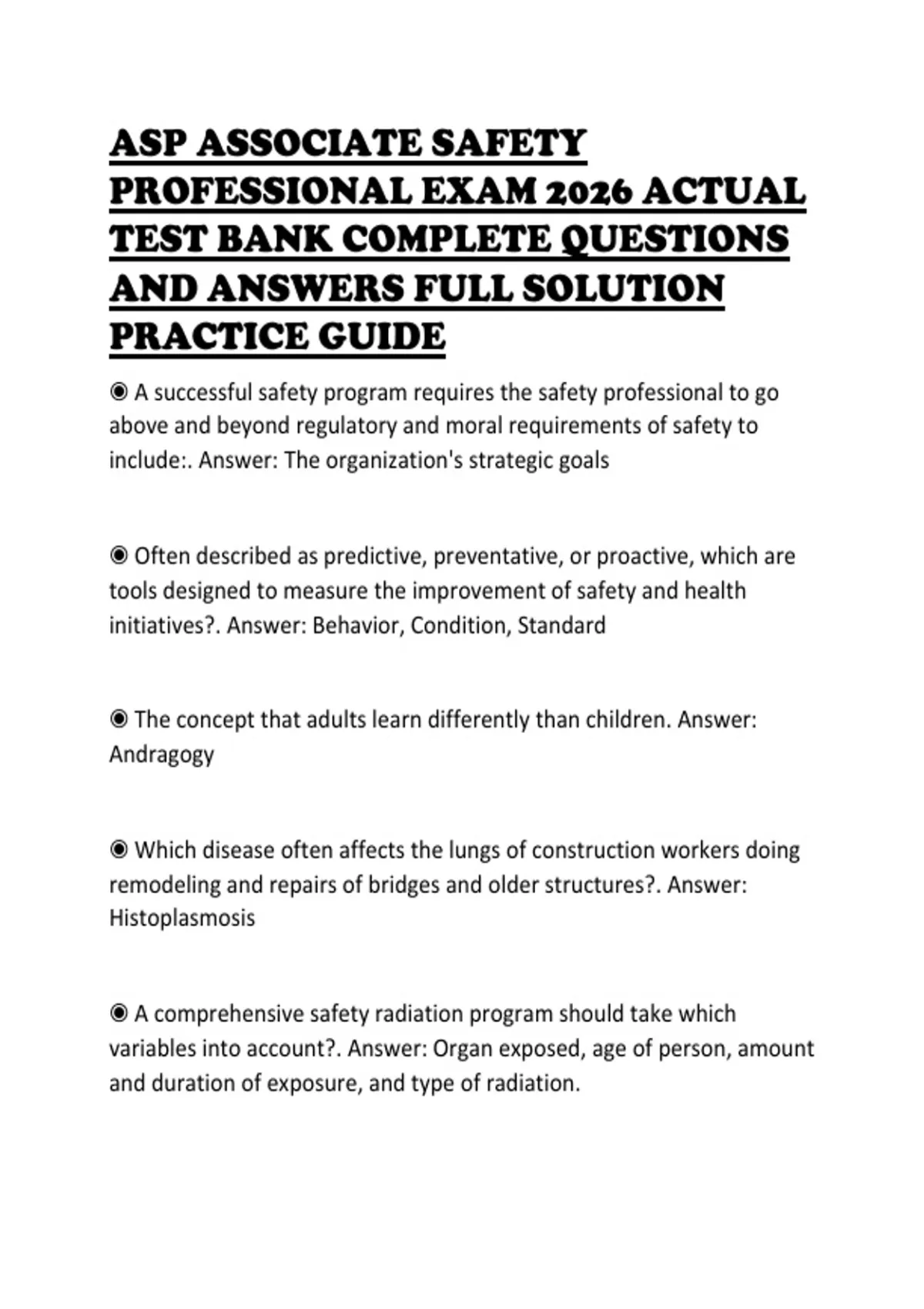 ASP ASSOCIATE SAFETY PROFESSIONAL EXAM 2026 ACTUAL TEST BANK COMPLETE ...