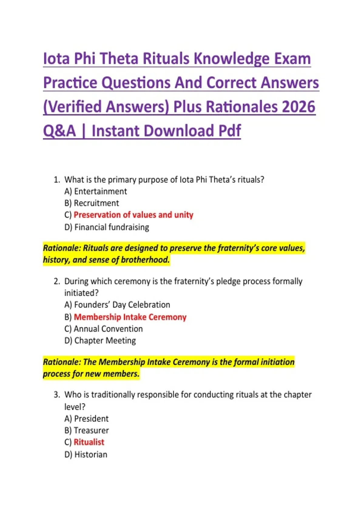 Iota Phi Theta Rituals Knowledge Exam Practice Questions And Correct ...