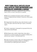 NEW YORK REAL ESTATE EXAM &NewLine;2023 ACTUAL TEST QUESTIONS AND &NewLine;ACCURATE ANSWERS 5 COPIES 