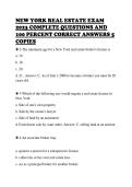 NEW YORK REAL ESTATE EXAM &NewLine;2023 COMPLETE QUESTIONS AND &NewLine;100 PERCENT CORRECT ANSWERS 5 &NewLine;COPIES