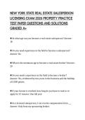 NEW YORK STATE REAL ESTATE SALESPERSON &NewLine;LICENSING EXAM 2026 PROPERTY PRACTICE &NewLine;TEST PAPER QUESTIONS AND SOLUTIONS &NewLine;GRADED A&plus; 