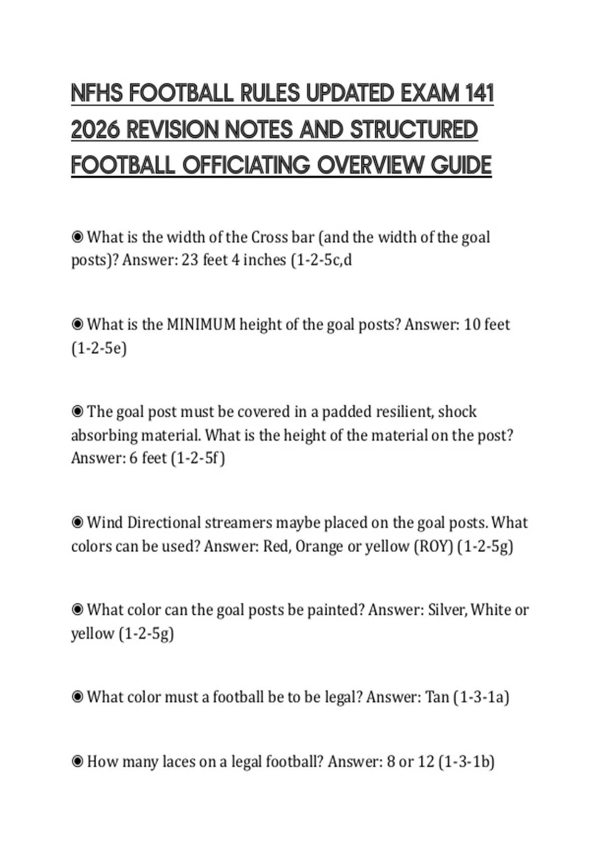 Structured Football NFHS FOOTBALL RULES UPDATED EXAM 141 2026 REVISION NOTES AND STRUCTURED ...