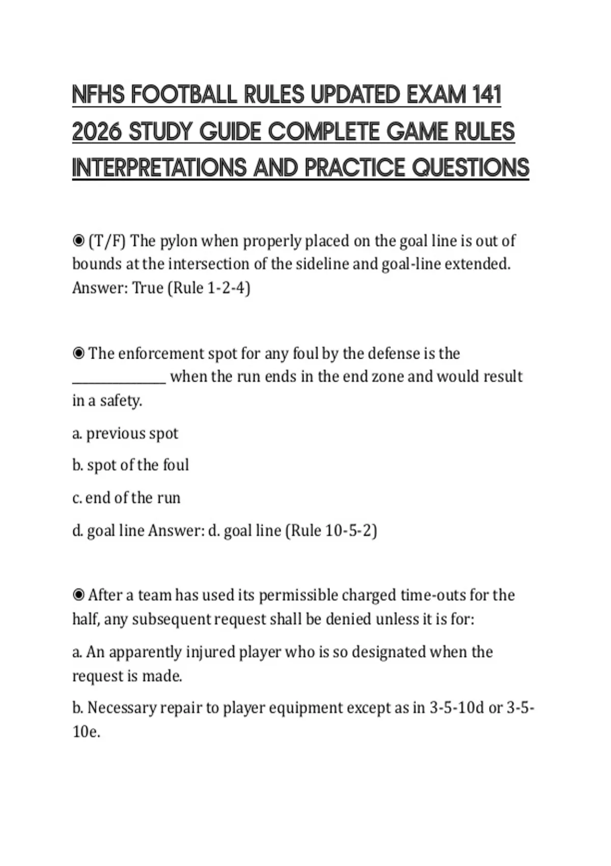 Player Rules Test NFHS FOOTBALL RULES UPDATED EXAM 141 2026 STUDY GUIDE COMPLETE GAME ...