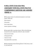 NJ REAL ESTATE EXAM 2026 FINAL &NewLine;ASSESSMENT PAPER REAL ESTATE PRACTICE &NewLine;COMPREHENSIVE QUESTIONS AND ANSWERS &NewLine;VERIFIED A&plus; 