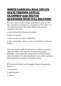 NORTH CAROLINA REAL ESTATE &NewLine;STATE PORTION ACTUAL &NewLine;EXAMPREP 2026 SOLVED &NewLine;QUESTIONS WITH FULL SOLUTION